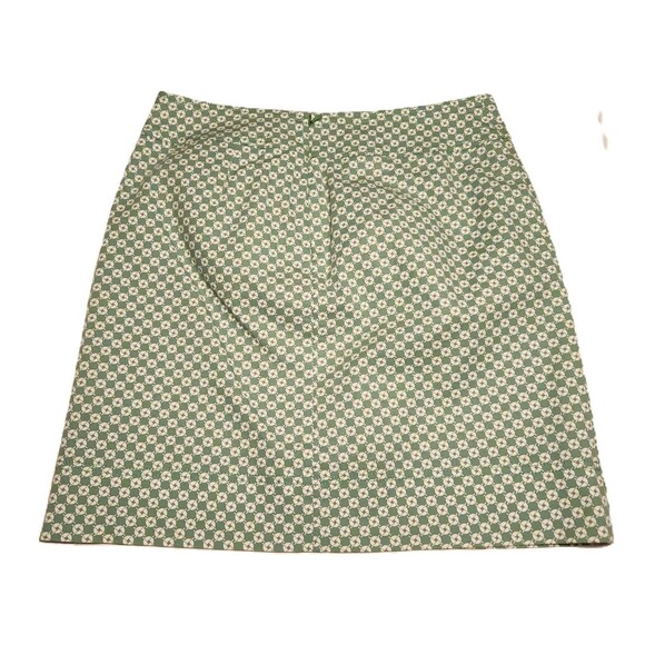 Talbots A-Line Skirt Green & White Geometric Print Pockets Lined Womens Size 4 - Picture 2 of 5